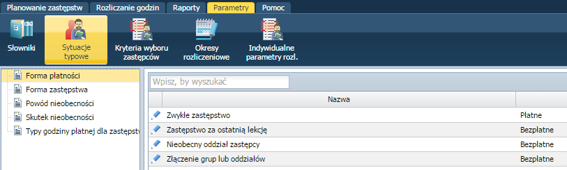 Konfigurowanie parametrów Aby edytować pozycję słownikową należy kliknąć ikonę przy danej pozycji, wprowadzić zmiany i kliknąć przycisk Zapisz.