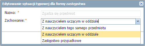 Konfigurowanie parametrów Edytowanie słownika sytuacji typowych Aby edytować sytuacje typowe należy: Przejść na kartę Parametry. Kliknąć ikonę Sytuacje typowe i wybrać pozycję z listy.