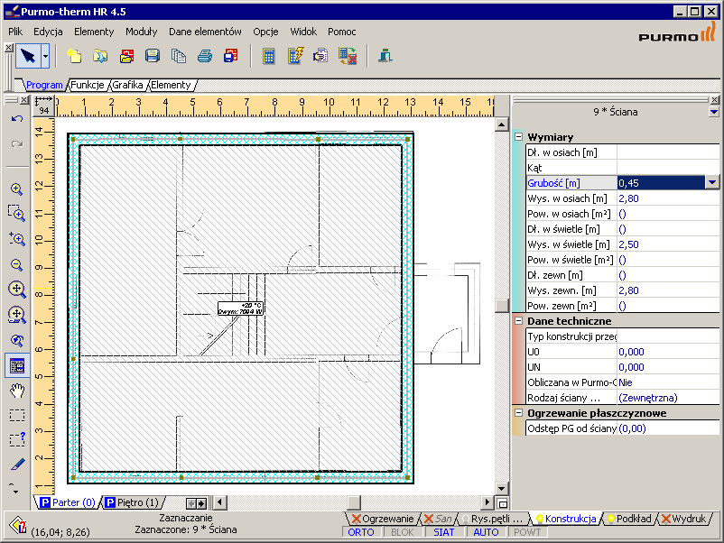 Lekcja 2 - Purmo-therm HR 4.5 2. Najpierw zaznaczymy za pomocą ścian cały obszar budynku.