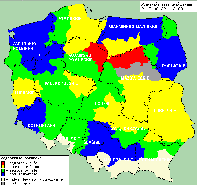 INFORMACJE HYDROLOGICZNO - METEOROLOGICZNE Zagrożenie pożarowe lasów Ostrzeżenia