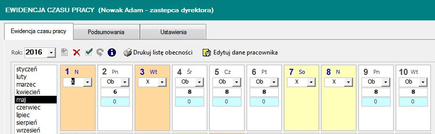 Informacja pracowniku o której wspomniałem wyżej, jest teraz dostępna po kliknięciu w przycisk Info (patrz przykład na ilustracji poniżej) Po kliknięciu we wskazany przycisk otwierane jest okno