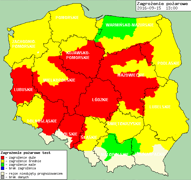 Zagrożenie pożarowe w lasach Ostrzeżenia hydro/meteo BRAK