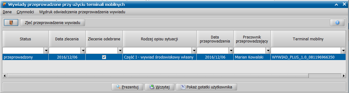 Przesłanie przeprowadzonego wywiadu do POMOST Std Przesłanie wywiadu należy wykonać po powrocie do Ośrodka Pomocy Społecznej, uruchamiając terminal w zasięgu sieci lokalnej Ośrodka, zapewniającej