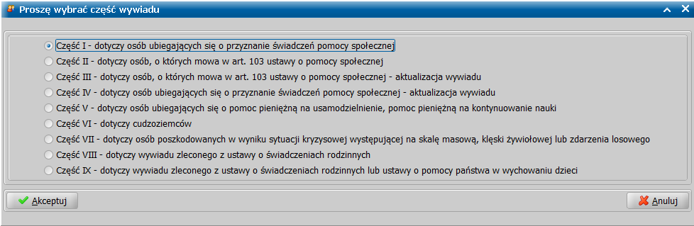 Jeśli wybierzemy Nie, to pojawi się komunikat: Po zamknięciu tego komunikatu, ustawiamy listę członków rodziny na osobie, z którą przeprowadzamy wywiad, najpierw wybieramy przycisk Szczegóły, aby