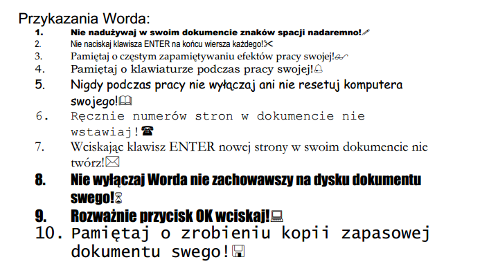 ZNAKI WYLICZANIA Ćwiczenie 1 Zastosuj niestandardowe znaki wyliczania. Praca z akapitami. Wstawianie znaków wodnych.