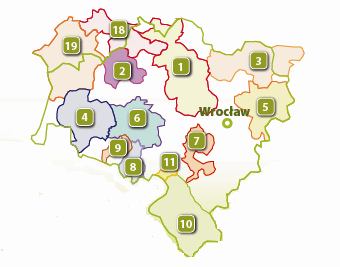 Mapa Lokalnych Grup Działania na Dolnym Śląsku Leader + 10 LGD zrealizowało II schemat Program Leader + w tym 8 Fundacji i 2