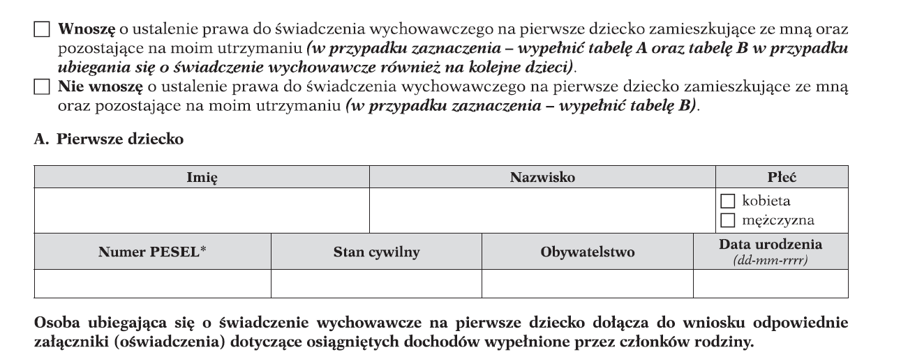 roku życia. W przypadku bliźniaków (wieloraczków) w wieku do ukończenia 18. roku życia pierwsze dziecko oznacza jedno z tych dzieci wskazane przez rodzica/opiekuna.