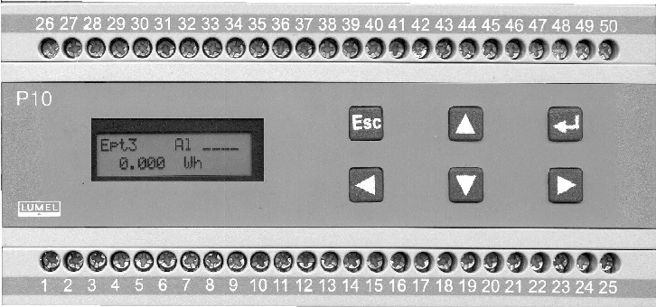 4. PROGRAMOWANIE 4.1. Opis p³yty czo³owej Rys. 9 Wygl¹d p³yty czo³owej przetwornika P10 Przetwornik P10 ma 6 przycisków funkcyjnych oraz wyœwietlacz LCD 2 x 16 znaków.