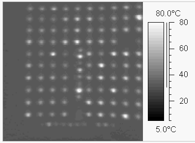 364 Rys. 2. Lewy termogram pola testowego Na modelu pomierzono wszystkie punkty i porównano ich współrzędne z pomierzonymi geodezyjnie.