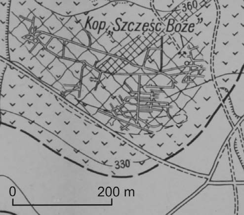 84 Marek FURMANKIEWICZ, Dariusz WÓJCIK Rys. 2. Zasięg kopalni Szczęść Boże koło Braszowic wg Osiki [5] Fig. 2. The area of Szczęść Boże mine near Braszowice according to Osika [5] Kopalnię zamknięto w 1956 r.