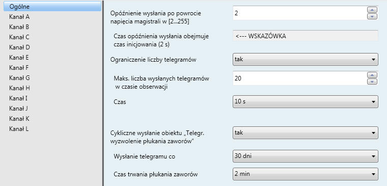 Uruchamianie ogólne parametry 3.2 Parametry i obiekty komunikacyjne 3.2.1 Ogólne parametry Parametry funkcji, które dotyczą całego urządzenia, można ustawiać w oknie parametrów Ogólne. 3.2.1.1 Okno parametrów Ogólne Opóźnienie wysłania po powrocie napięcia magistrali w s [2 255] Ograniczenie liczby telegramów Maks.