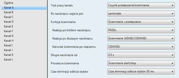 Uruchamianie tryb Czujnik przełączania/ściemniania 3.2.3 Tryb Czujnik przełączania/ściemniania 3.2.3.1 Parametry W tej części został opisany tryb pracy Czujnik przełączania/ściemniania.