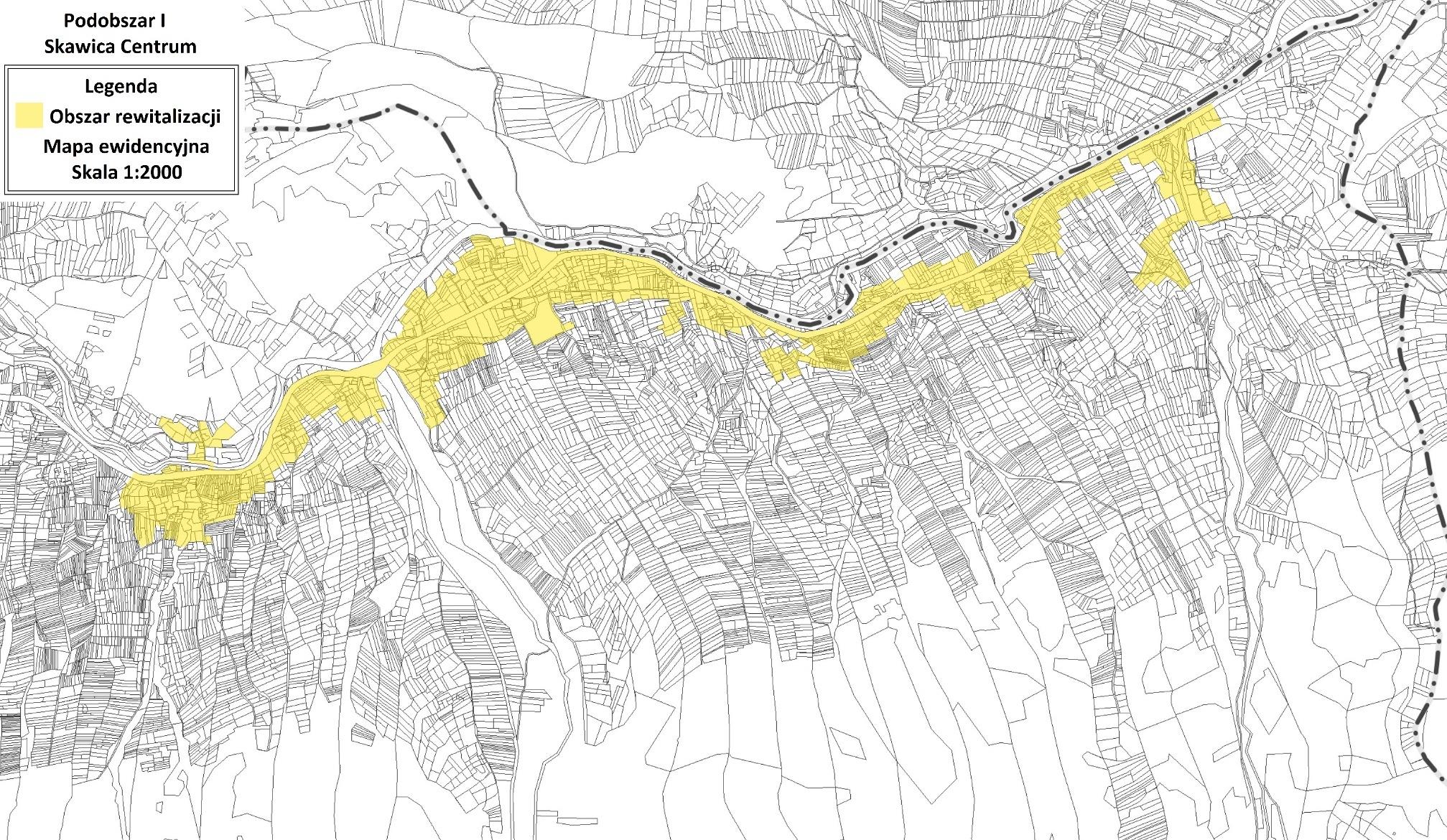 Mapa 3. Obszar rewitalizacji sołectwo Skawica Centrum.