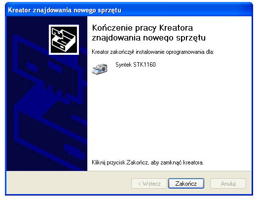 Chwilę po podłączeniu Grabbera uruchomi się okno informujące o wykryciu nowego sprzętu : Wybierz opcję Zainstaluj oprogramowanie automatycznie.