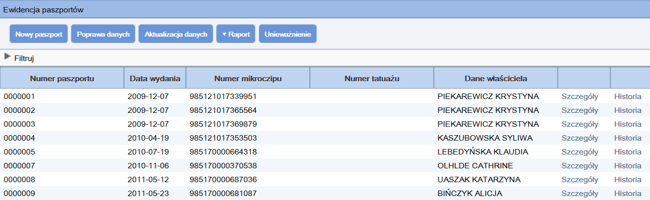 Głównym zadaniem funkcji Ewidencja paszportów jest możliwość dodawania nowych paszportów do systemu oraz obsługa ich danych.