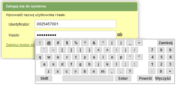 Rys. 1: Formularz logowania Na formularzu należy wypełnić pola: Identyfikator jest to identyfikator odczytany z karty rejestracyjnej Klienta otrzymanej z Banku.