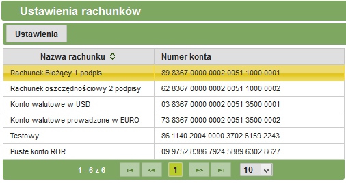 3.11. Ustawienia Zakładka Ustawienia pozwala na zmianę ustawień parametrów rachunku, dysponenta oraz zmianę hasła do konta. 3.11.1. Ustawienia rachunku W celu przejścia do ustawień rachunku należy z menu głównego wybrać zakładkę Ustawienia, a następnie Ustawienia rachunku.