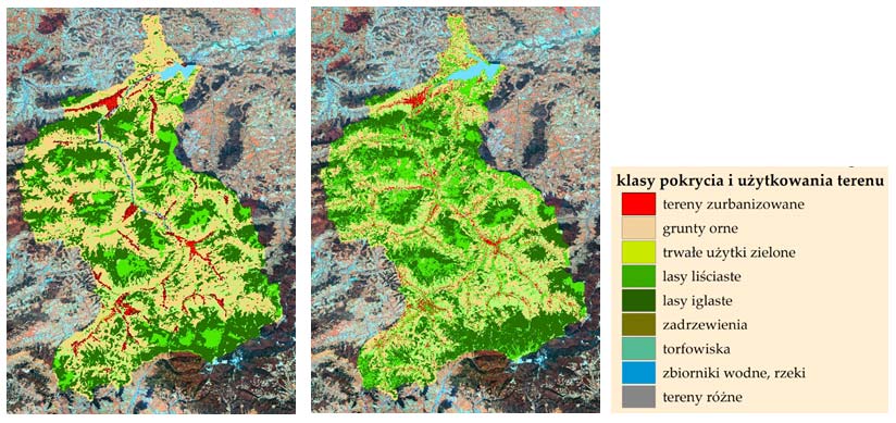 Mapa zmian pokrycia terenu Małopolski 1986-2011 wykonana w oparciu o klasyfikację obiektową obrazów satelitarnych LANDSAT oraz RapidEye.