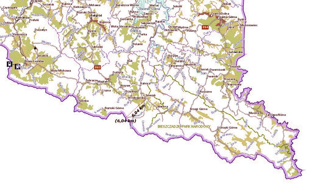 Odległość miejscowości Smerek od granicy państwa (ok. 6,0 km) Lokalizacja miejscowości Smerek Źródło: www.geoportal.gov.pl 2.