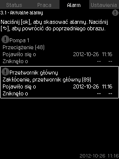 8.3 funkcji funkcji podzielony jest na o cztery główne menu jednostki sterowania CU 352: Status Praca Alarm Ustawienia. Jeżeli nie podano inaczej, funkcje dotyczą wszystkich wariantów sterowania. 8.