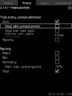 8.5.6 Pompa 1-6 (2.1.4.1-2.1.4.6) 8.5.7 Tryb pracy, pompa pilotowa (2.1.4.7) Polski (PL) Rys. 29 Pompa 1-6 Obraz pokazuje poszczególne pompy, umożliwiając ustawienie trybu pracy.