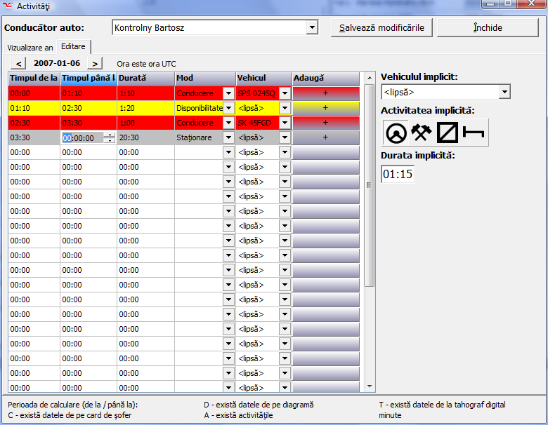 Odată cu alegerea activităţii corespunzătoare toate zilele selectate obţin în evidenţă timpului de lucru noul statut.