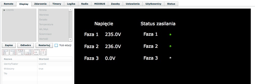 2.8.3. Wy"wietlanie statusu faz Aby wy#wietla& kontrolki statusu poszczególnych faz nale(y wykona& poni(sze czynno#ci: 1. Dodaj do okna wizualizacji element 'wiat!o 2.