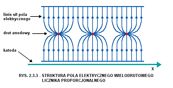 elektronów MultiWire Proportional Chamber (Charpak 1968) Wielodrutowe komory proporcjonalne (Georges Charpak, 1968) Poszczególne anody