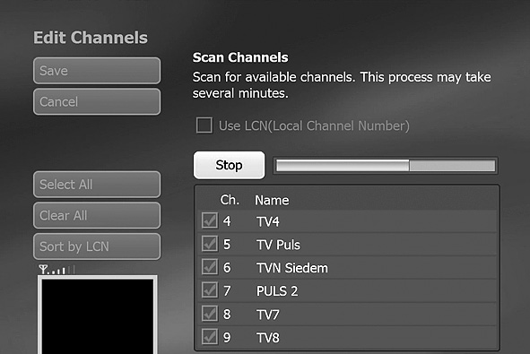 Korzystanie z urządzenia Kliknij Start aby rozpocząć proces wyszukiwania. Podłącz antenę do tunera DVB-T.