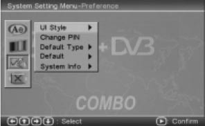 2. System Setting Press the <SETUP> button, the DVD main setup menu appears the screen, then press the <DOWN> button to highlight the system setting option. A.