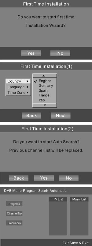 EN 1. First Time Installation After all the connections have been made properly, switch on your TV. Make sure the receiver is connected to the home antenna and press <POWER> to switch the receiver on.