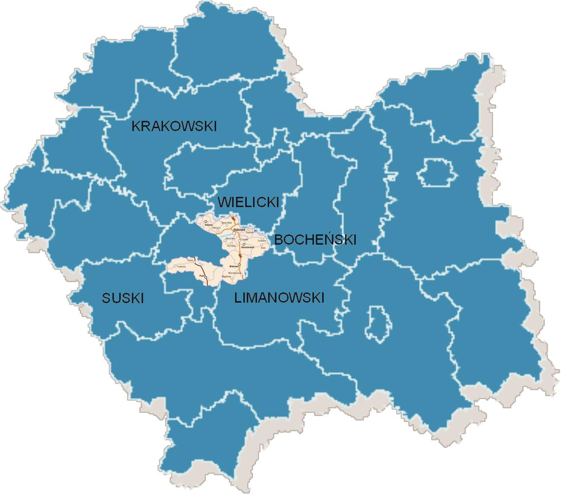 Rysunek 2. Obszar Turystycznej Podkowy na tle konturu powiatu myślenickiego. Rysunek 3.