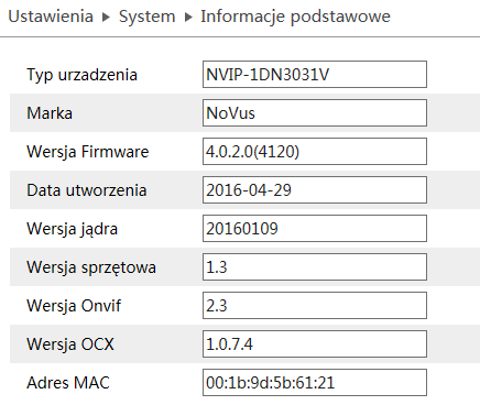 Kamery IP serii NVIP-3000 Instrukcja obsługi INTERFEJS WWW - PRACA Z KAMERĄ 4.0 USTAWIENIA Główne menu ustawień zawierające posegregowane funkcje kamery: 4.1 