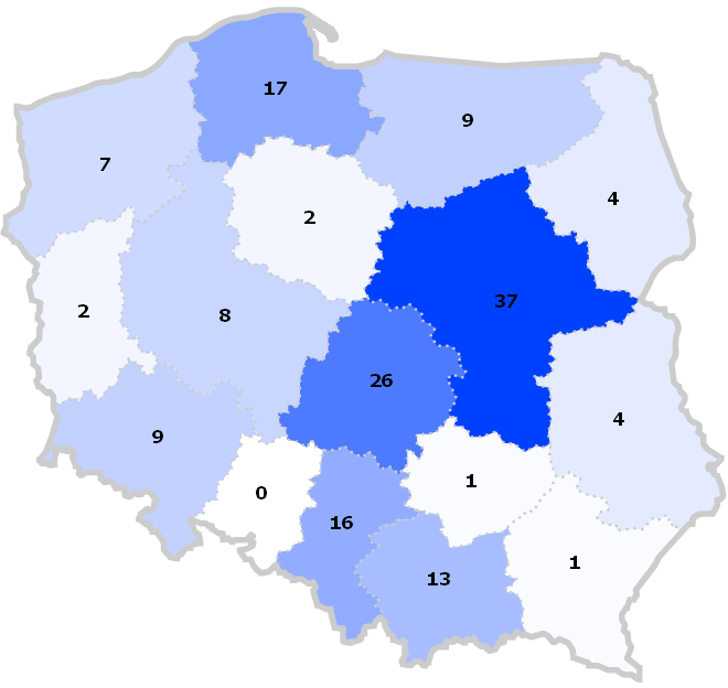 Raport medialny (VIII 211) Liczba reportaży dotyczących poszczególnych województw Polski Sierpniowa analiza medialna wykazała, iż najwięcej wyemitowanych materiałów dotyczyło województwa