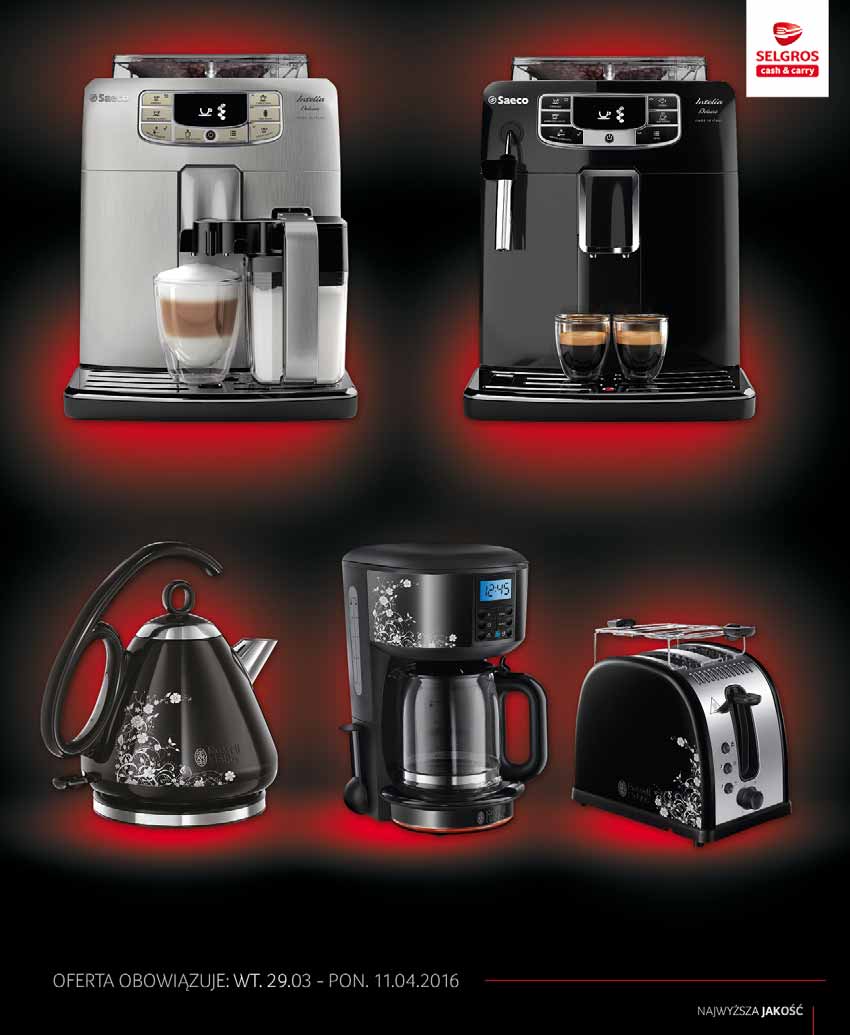 SAECO EKSPRES HC8906/01 automatyczny spieniacz do mleka wiele różnych napojów kawowych za jednym dotknięciem przycisku 10 ustawień młynka funkcja wyboru mocy kawy pamięta, jak mocną kawę lubisz łatwa