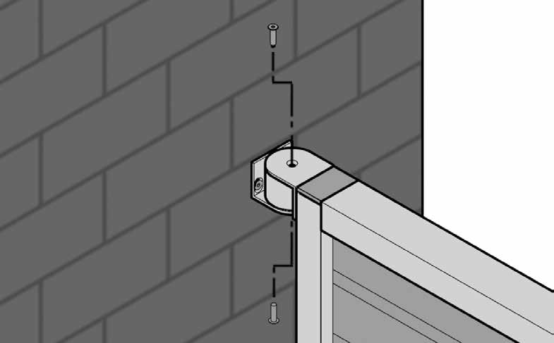 Zdjąć segment z mocowań do podłoża. Wywiercić otwory w ścianie budynku. Umieścić krążek między łącznikami. Zdemontować element łączący, tak aby na ramie pozostał tylko jeden łącznik.