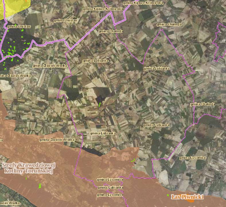 Rys. 8. Mapa obszarów chronionych na obszarze gminy Łubianka Źródło: geoserwis.gdos.gov.pl, dostęp: 30.09.2016 r.