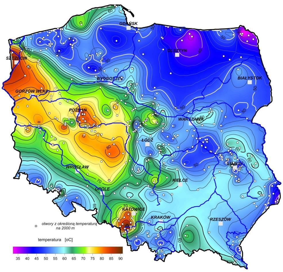 Za łoże n ia d o p la nu z aop at r zeni a w c iep ło, ene r gię el e kt rycz ną i pa l iwa gaz owe Wg danych opublikowanych w Atlasie zbiorników wód geotermalnych wynika, że na obszarze województwa