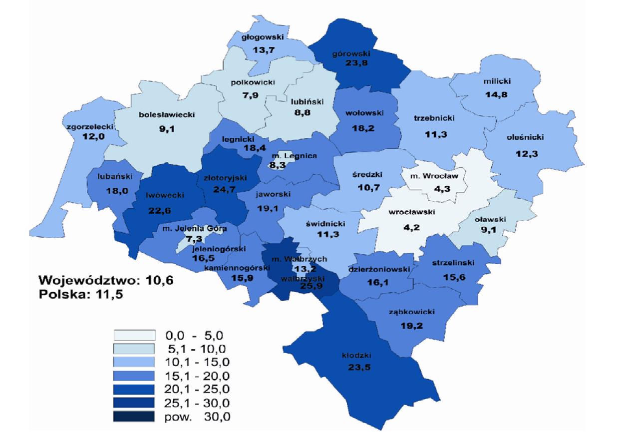 sopa bezrobocia, % Za łoże n ia d o p la nu z aop at r zeni a w c i ep ło, ene r g ię el e kt rycz ną i pa l iwa gaz owe 25 20 15 10 5 0 I II III IV V VI VII VIII IX X XI XII kraj województwo powiat