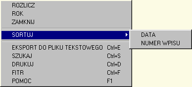 Wyświetlane dane mogą być uporządkowane rosnąco w/g DATY i NUMERU WPISU do księgi. Kolumna, której dane są aktualnie sortowane, podświetlona jest kolorem białym.