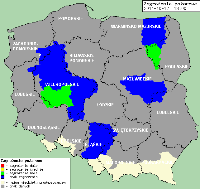 Zagrożenie pożarowe lasów Ostrzeżenia meteorologiczne BRAK.