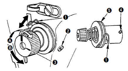 Regulacja napręŝenia nici bębenka W celu dokonania regulacji napręŝenia nici bębenka naleŝy przekręcić śrubę regulacyjną ➌: zgodnie z kierunkiem ruchu wskazówek zegara (w kierunku ), aby zwiększyć