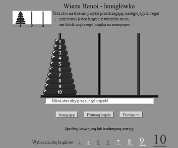 Problem: przesuń n klocków z na. Podproblemy: Przesuń stos n- klocków z na Przesuń jeden klocek z na Przesuń stos n- klocków z na http://chemeng.p.lodz.pl/zylla/games/hanoi3p.