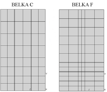 Rys. 8. Przekroje poprzeczne belek C i F Rys. 9. Przekrój podłużny belki C Rys. 10.