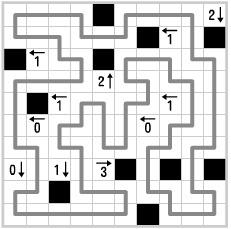 11. YAJILIN 45 punktów Zaczernij część pól w diagramie w taki sposób, by żadne dwa zaczernione pola nie stykały się bokami, a przez wszystkie niezaczernione pola można było poprowadzić zamkniętą,