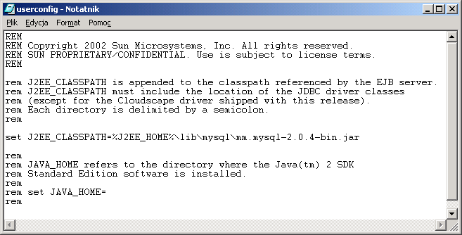 Instalacja sterownika JDBC Instalacja obsługi bazy danych MySQL w środowisku serwera J2EE modyfikacja