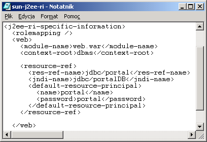 132 Deklaracja referencji do źródła w aplikacji enterprise EAR org.gjt.mm.mysql.