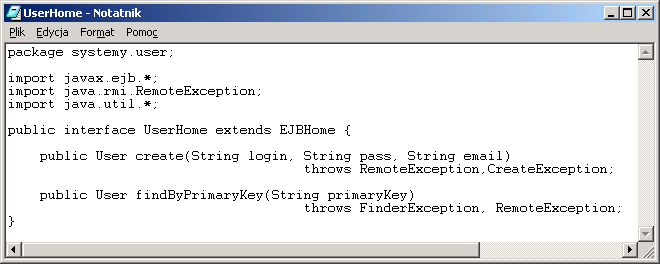 182 Interfejs domowy EJBHome UserHome.