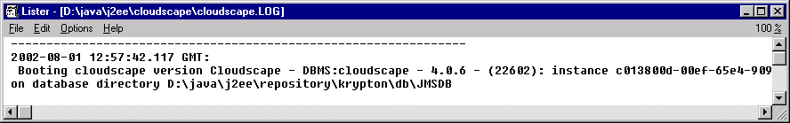 306 Repozytorium JMS Serwer J2EE wykorzystuje bazę cloudscape do przechowywania komunikatów JMS.