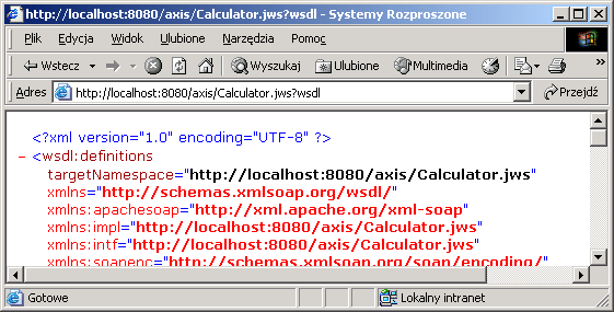 352 Dokument WSDL http://localhost:8080/axis/calculator.jws?wsdl Klient (java,c++,perl,.